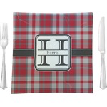 Red & Gray Plaid Glass Square Lunch / Dinner Plate 9.5" (Personalized)