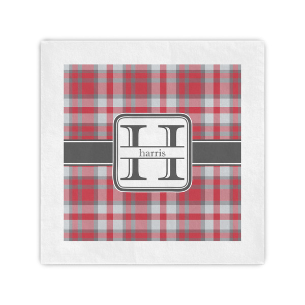 Custom Red & Gray Plaid Cocktail Napkins (Personalized)