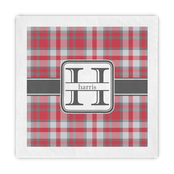 Custom Red & Gray Plaid Standard Decorative Napkins (Personalized)