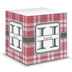 Red & Gray Plaid Sticky Note Cube (Personalized)