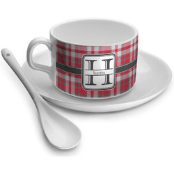 Red & Gray Plaid Tea Cup - Single (Personalized)