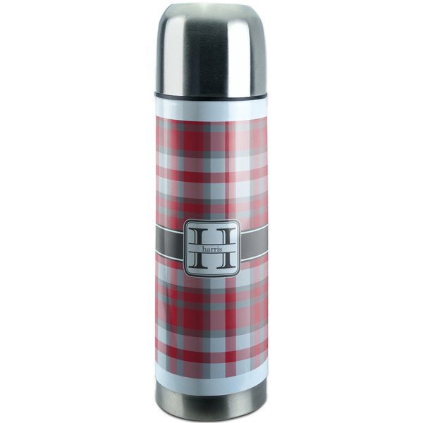 Custom Red & Gray Plaid Stainless Steel Thermos (Personalized)