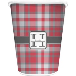 Red & Gray Plaid Waste Basket (Personalized)