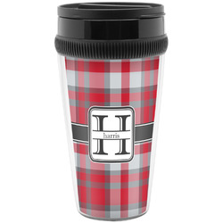 Red & Gray Plaid Acrylic Travel Mug without Handle (Personalized)