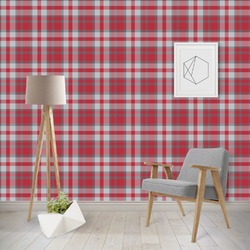 Red & Gray Plaid Wallpaper & Surface Covering (Peel & Stick - Repositionable)