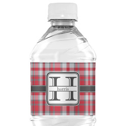Red & Gray Plaid Water Bottle Labels - Custom Sized (Personalized)