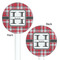 Red & Gray Plaid White Plastic 5.5" Stir Stick - Double Sided - Round - Front & Back