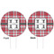 Red & Gray Plaid White Plastic 6" Food Pick - Round - Double Sided - Front & Back