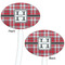 Red & Gray Plaid White Plastic 7" Stir Stick - Double Sided - Oval - Front & Back