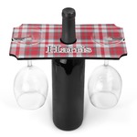 Red & Gray Plaid Wine Bottle & Glass Holder (Personalized)