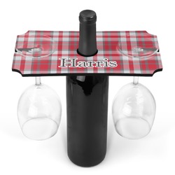 Red & Gray Plaid Wine Bottle & Glass Holder (Personalized)