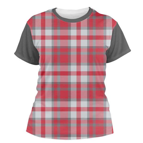 Custom Red & Gray Plaid Women's Crew T-Shirt - Medium