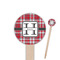 Red & Gray Plaid Wooden 6" Food Pick - Round - Closeup