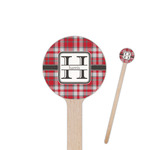 Red & Gray Plaid 6" Round Wooden Stir Sticks - Double Sided (Personalized)