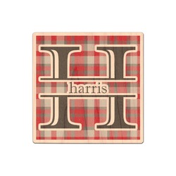 Red & Gray Plaid Genuine Maple or Cherry Wood Sticker (Personalized)