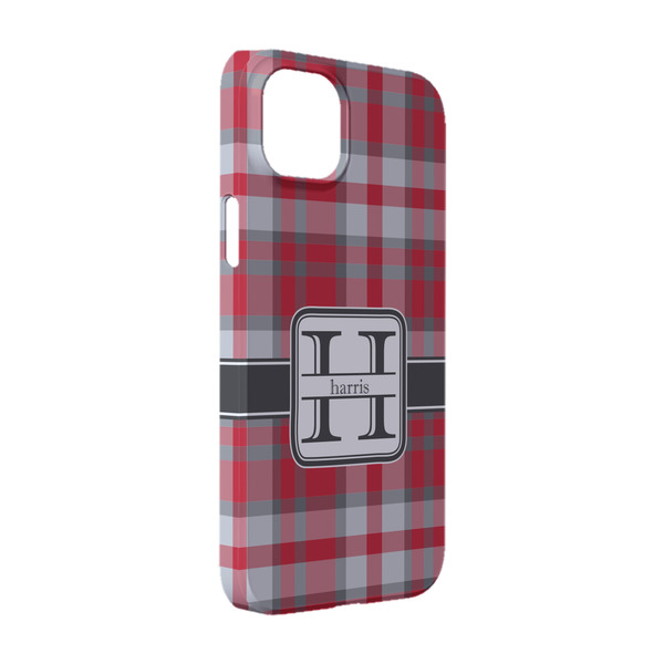 Custom Red & Gray Plaid iPhone Case - Plastic - iPhone 14 (Personalized)