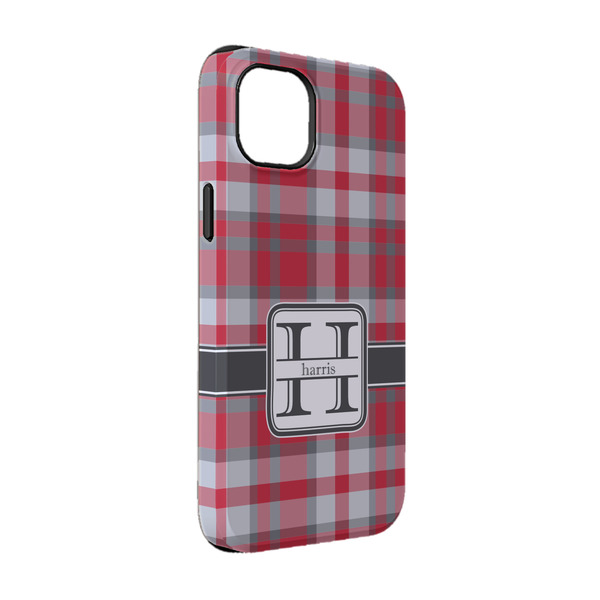 Custom Red & Gray Plaid iPhone Case - Rubber Lined - iPhone 14 Pro (Personalized)