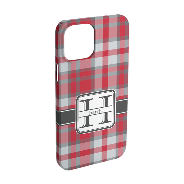 Custom Red & Gray Plaid iPhone Case - Plastic - iPhone 15 (Personalized)