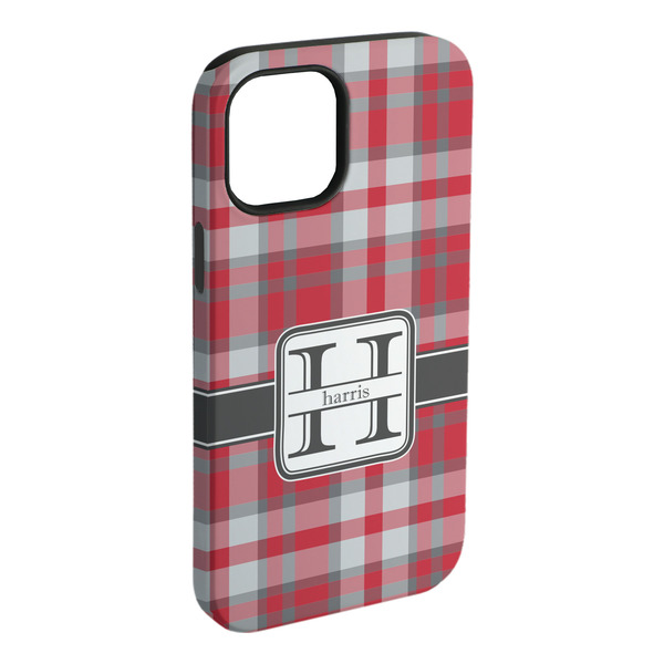 Custom Red & Gray Plaid iPhone Case - Rubber Lined - iPhone 15 Plus (Personalized)