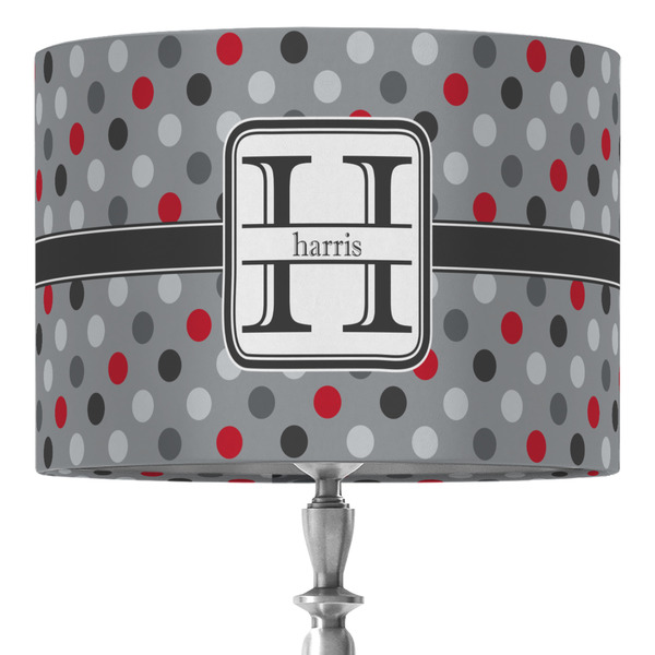 Custom Red & Gray Polka Dots 16" Drum Lamp Shade - Fabric (Personalized)