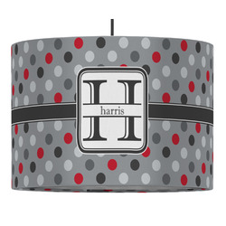 Red & Gray Polka Dots 16" Drum Pendant Lamp - Fabric (Personalized)