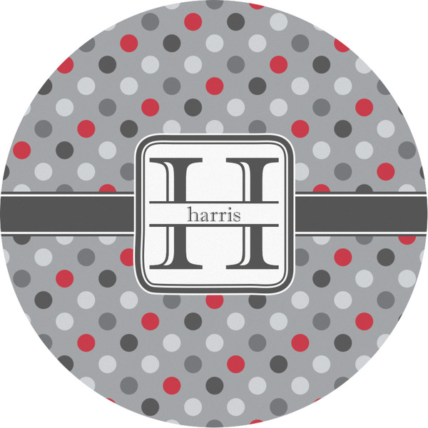 Custom Red & Gray Polka Dots Multipurpose Round Labels - Custom Sized (Personalized)