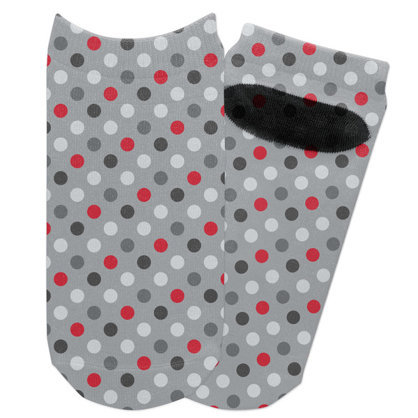 Custom Red & Gray Polka Dots Adult Ankle Socks