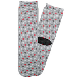 Red & Gray Polka Dots Adult Crew Socks