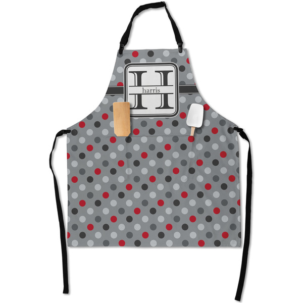 Custom Red & Gray Polka Dots Apron With Pockets w/ Name and Initial