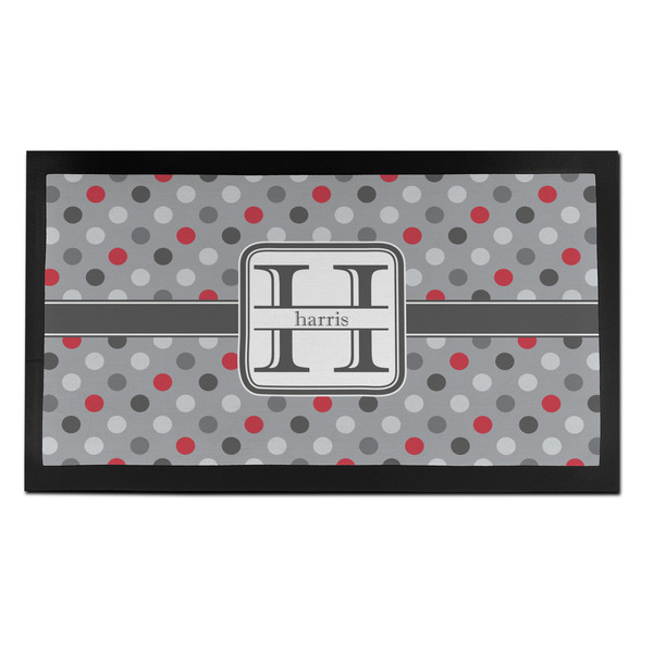 Custom Red & Gray Polka Dots Bar Mat - Small (Personalized)