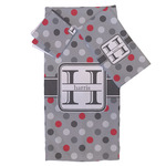 Red & Gray Polka Dots Bath Towel Set - 3 Pcs (Personalized)