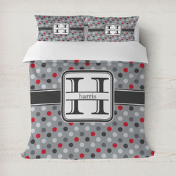 Red & Gray Polka Dots Duvet Cover Set - Full / Queen (Personalized)