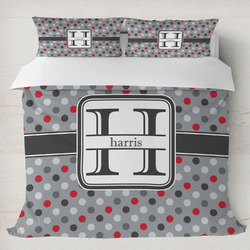 Red & Gray Polka Dots Duvet Cover Set - King (Personalized)