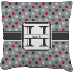 Red & Gray Polka Dots Faux-Linen Throw Pillow 16" (Personalized)