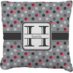 Red & Gray Polka Dots Faux-Linen Throw Pillow 18" (Personalized)