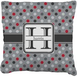 Red & Gray Polka Dots Faux-Linen Throw Pillow (Personalized)