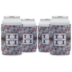 Red & Gray Polka Dots Can Cooler (12 oz) - Set of 4 w/ Name and Initial