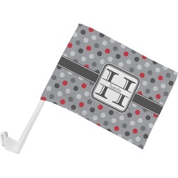 Red & Gray Polka Dots Car Flag - Small w/ Name and Initial