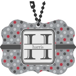 Red & Gray Polka Dots Rear View Mirror Charm (Personalized)