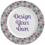 Red & Gray Polka Dots Ceramic Dinner Plates (Set of 4) (Personalized)