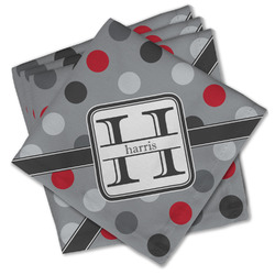 Red & Gray Polka Dots Cloth Cocktail Napkins - Set of 4 w/ Name and Initial