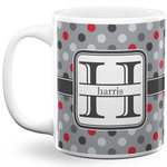 Red & Gray Polka Dots 11 Oz Coffee Mug - White (Personalized)