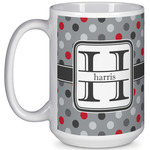 Red & Gray Polka Dots 15 Oz Coffee Mug - White (Personalized)