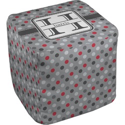 Red & Gray Polka Dots Cube Pouf Ottoman - 18" (Personalized)