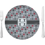 Red & Gray Polka Dots 10" Glass Lunch / Dinner Plates - Single or Set (Personalized)