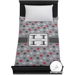 Red & Gray Polka Dots Duvet Cover - Twin (Personalized)