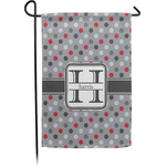 Red & Gray Polka Dots Small Garden Flag - Single Sided w/ Name and Initial