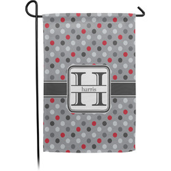 Red & Gray Polka Dots Small Garden Flag - Single Sided w/ Name and Initial