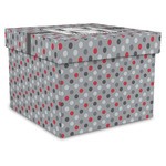 Red & Gray Polka Dots Gift Box with Lid - Canvas Wrapped - X-Large (Personalized)