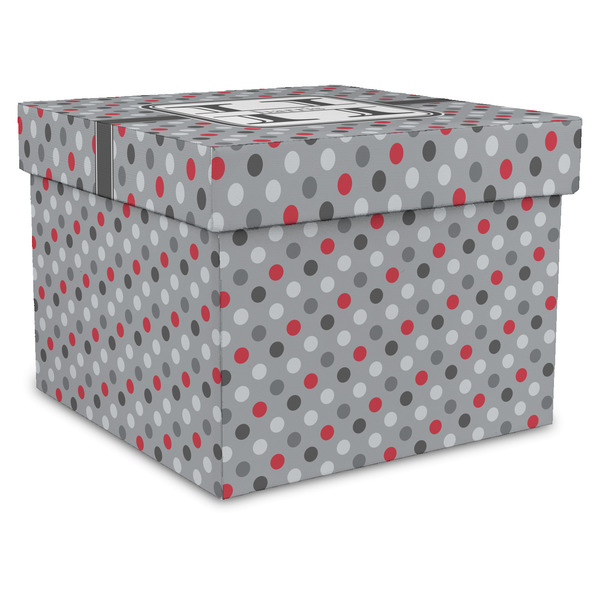 Custom Red & Gray Polka Dots Gift Box with Lid - Canvas Wrapped - X-Large (Personalized)